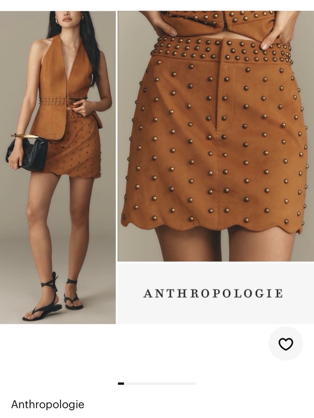 Anthropologie Studded Scallop Hem Mini Skirt in Tan